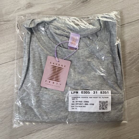 Savage Fenty Xssential Baby Pocket Tee Platinum Grey XL NWT and in packaging - Picture 7 of 8